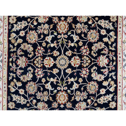 2'8"X9'10" Midnight Blue Pure Wool Hand Knotted Nain Fine Runner Rug