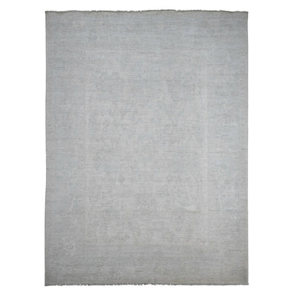 9'10"X13'9" Gray Afghan Angora Oushak Leaf Design Hand Knotted Wool Rug