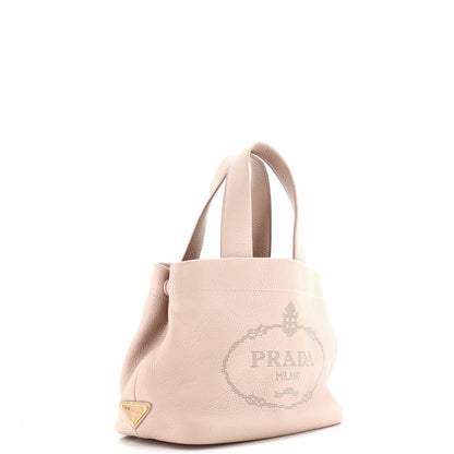 Prada Logo Tote Bag Perforated Leather Small