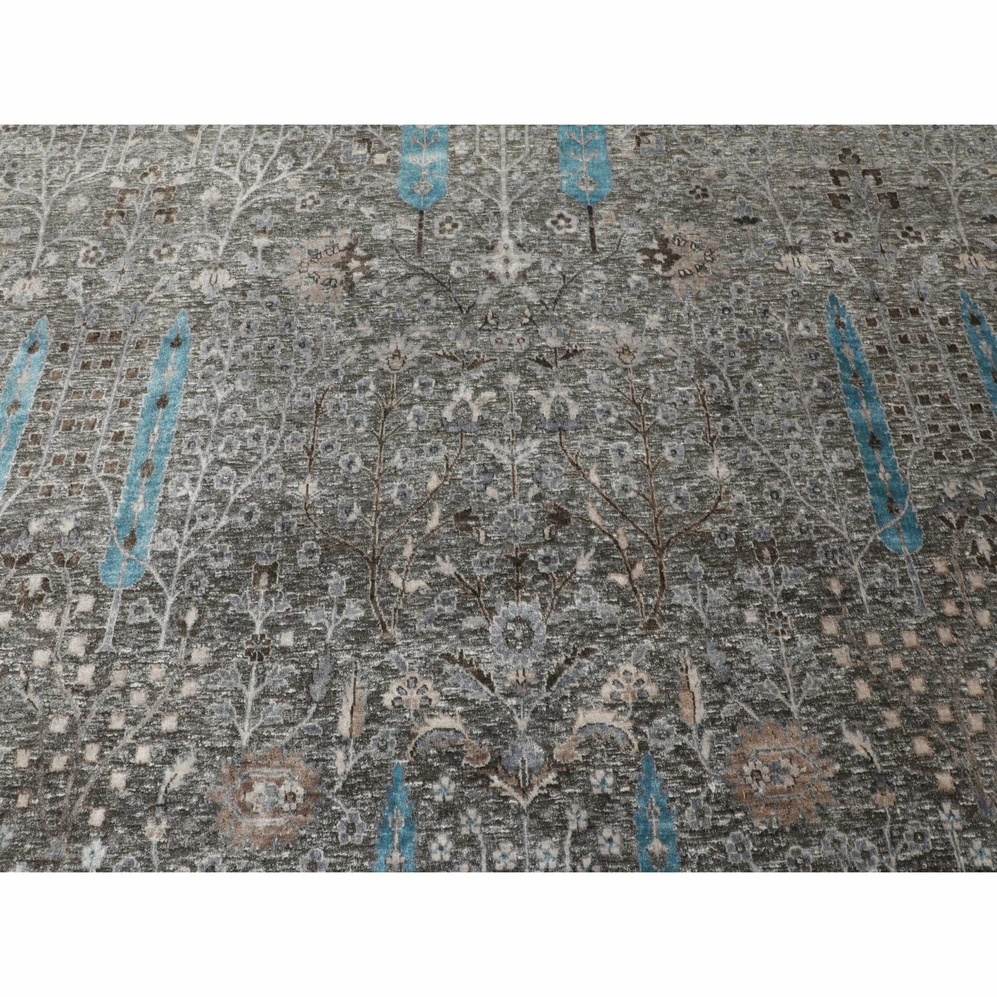 10'X10' Square Cypress Tree Design Silk Withtextured Wool Handknotted Rug