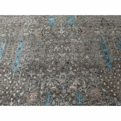 10'X10' Square Cypress Tree Design Silk Withtextured Wool Handknotted Rug