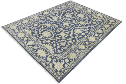 Muted Slate Blue Transitional Oriental Rug Dining Room Decor Carpet 8X10 ft