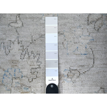 8'10"X11'10" Goose Gray Hand Knotted Pure Wool White Wash Peshawar Rug