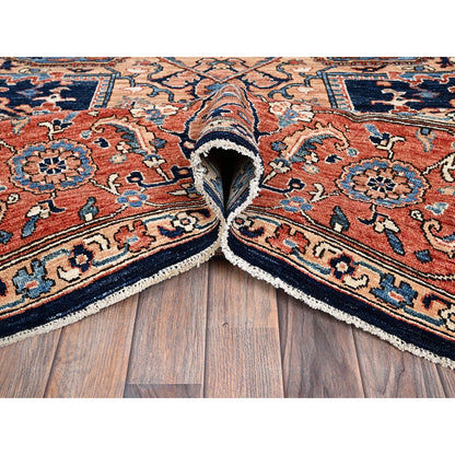 9'X12'1" Yale Blue Seeripe Heris Hand Knotted High Mountain Soft Wool Rug