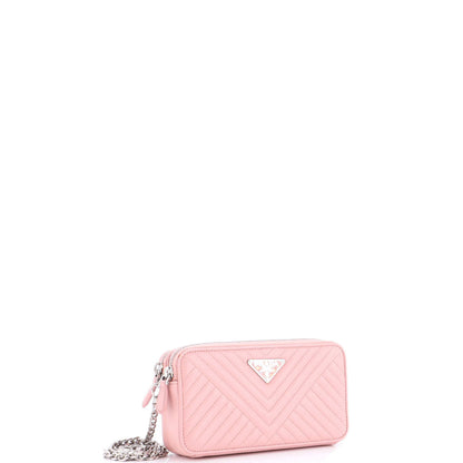 Prada Double Zip Wallet On Chain Crossbody Chevron Leather Mini