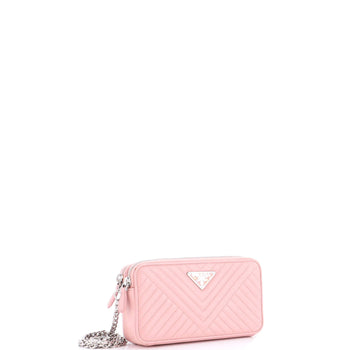 Prada Double Zip Wallet On Chain Crossbody Chevron Leather Mini