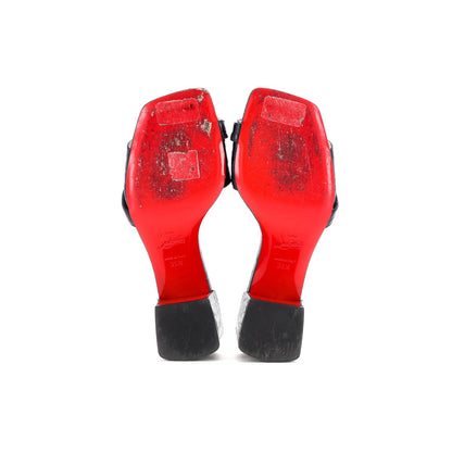 Christian Louboutin Women'S Lock Art Heeled Mules Crocodile Embossed Leather 55