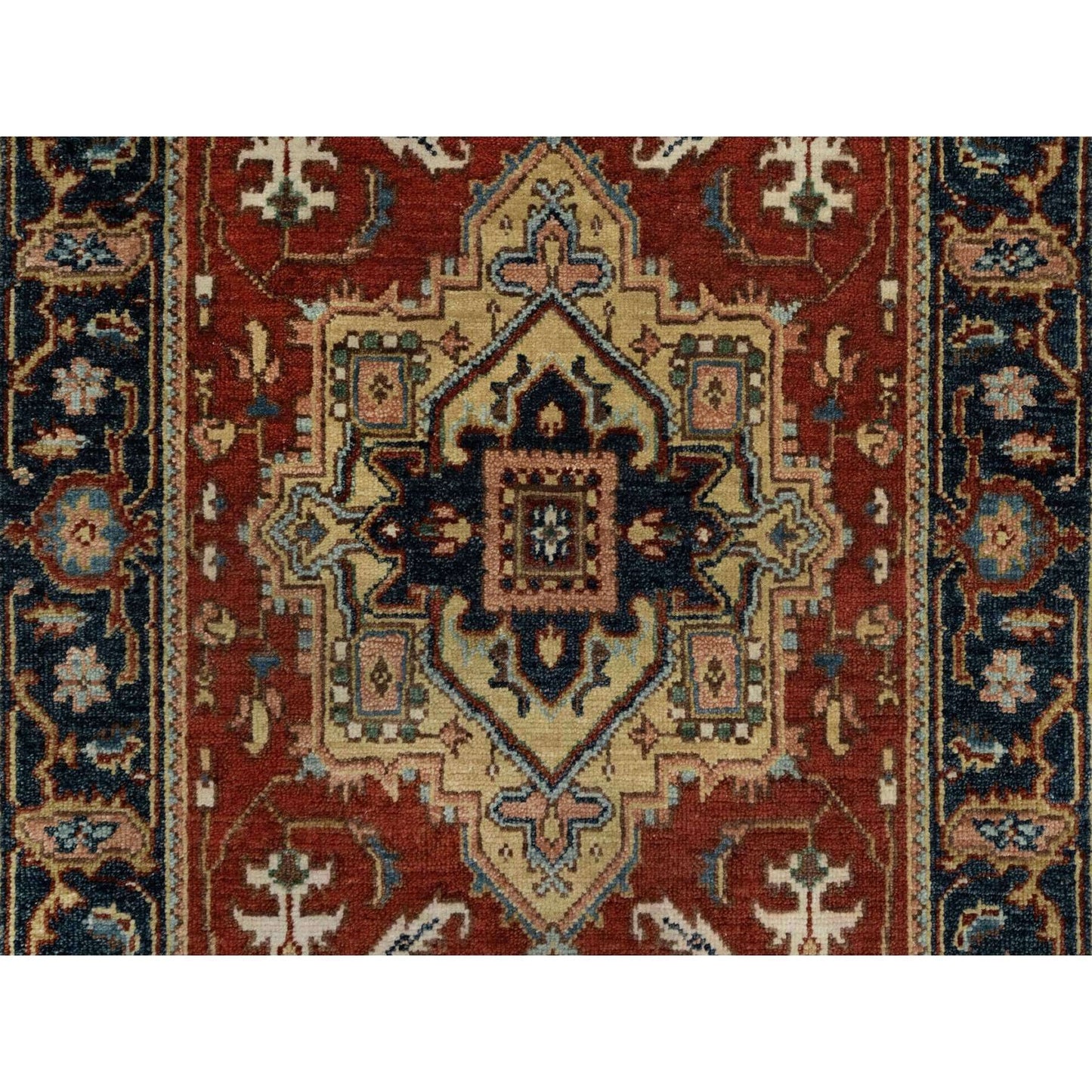 2'6"X8' Ruby Red Hand Knotted Heris Revival New Zealand Wool Runner Rug