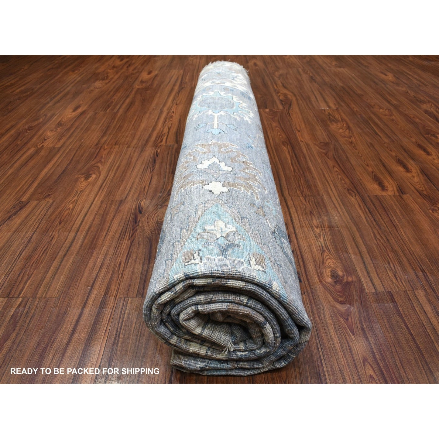 12'X12' Hand Knotted Soft Wool Fine Peshawar Silver Gray Round Rug