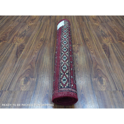 2'7"X3'9" Extra Soft Wool Hand Knotted Mori Bokara Deep And Rich Red Rug