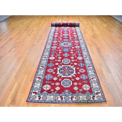 3'10"X17'3" Extra Long Wide Kazak Runner Hand Knotted Natural Wool Rug