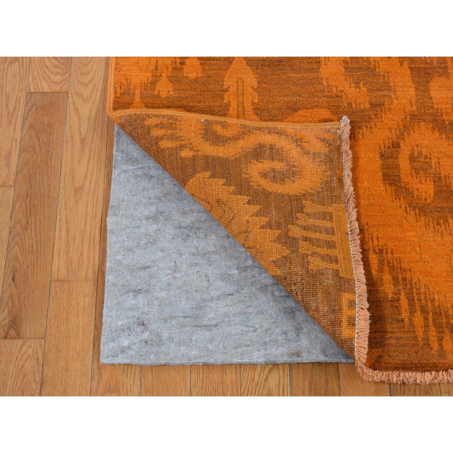 9'1"X12'3" Hand Knotted Pure Wool Orange Cast Overdyed Ikat Oriental Rug