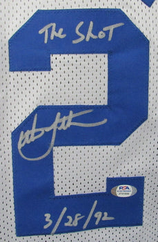 Christian Laettner Duke Signed/Inscr The Shot Basketball Jersey Psa/Dna 165169