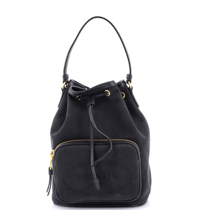 Prada Logo Drawstring Bucket Bag Canvas