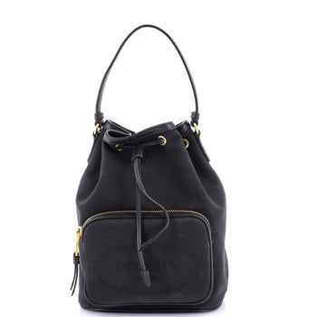 Prada Logo Drawstring Bucket Bag Canvas