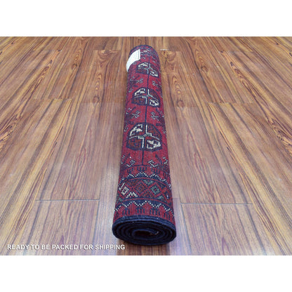 2'7"X3'10" Red Hand Knotted Afghan Khamyab Soft Organic Wool Rug