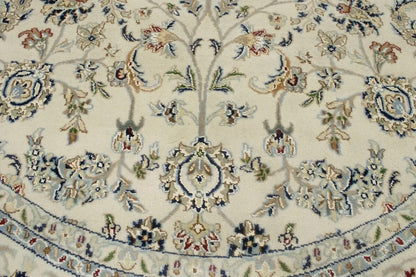 Hand-Knotted Indo-Nain Round Oriental Rug Cream