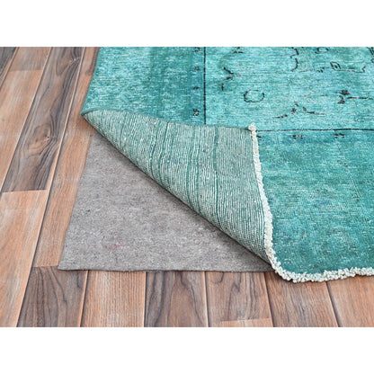 8'1"X11' Deep Green Hand Knotted 100% Wool Vintage Tebraz Oriental Rug