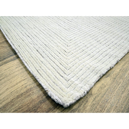 9'X12' Daisy White Geometric Variegated Line Design Wool Hand Knotted Rug