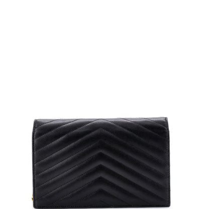 Saint Laurent Classic Monogram Wallet On Chain Matelasse Chevron Leather Small