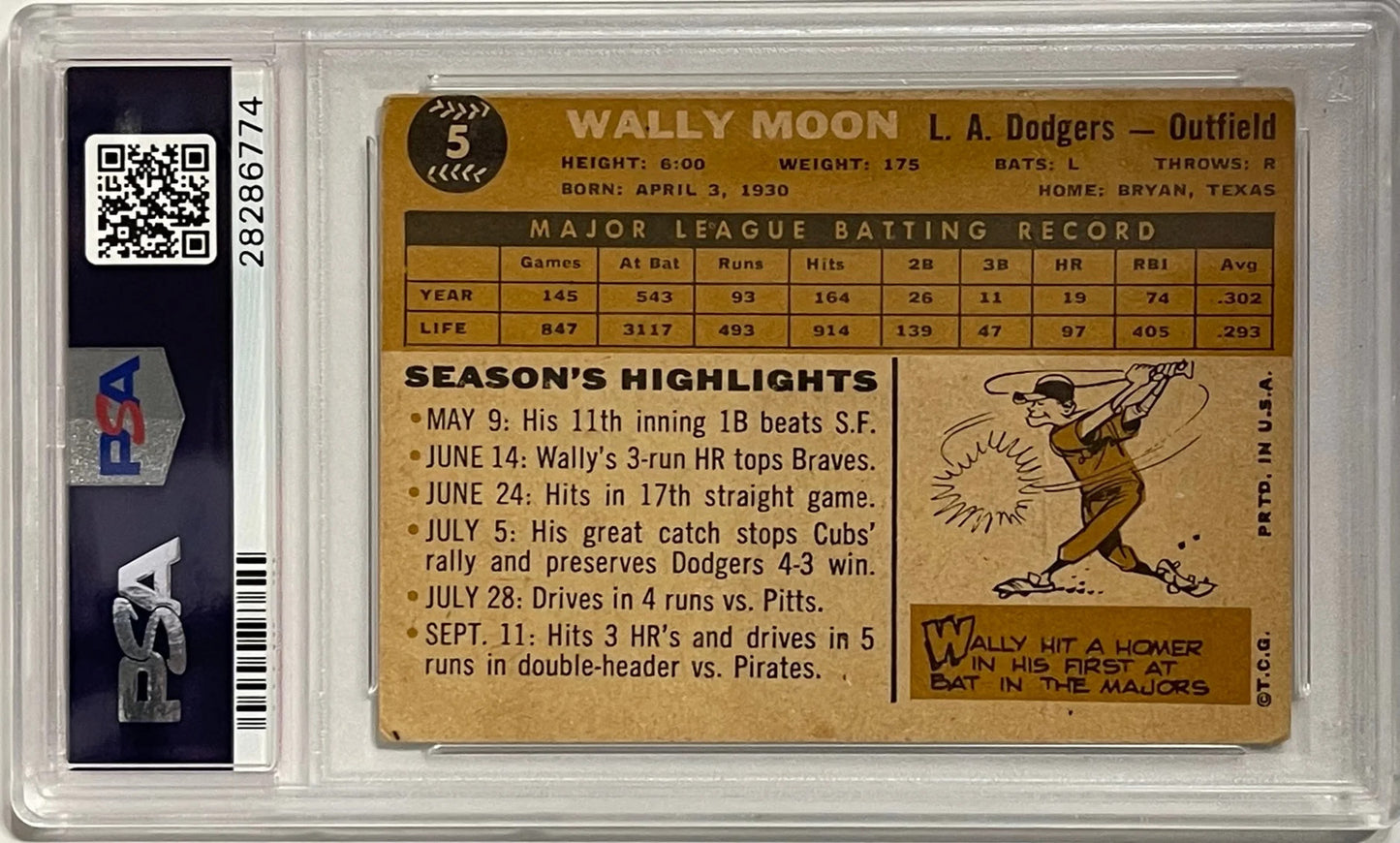Wally Moon Autographed 1960 Topps Card #5 (Psa)