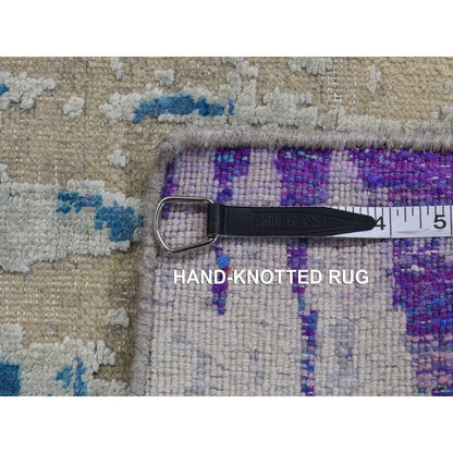 2'7"X14' The Cardiac Sari Silk With Textured Wool Runner Hand Knotted Rug