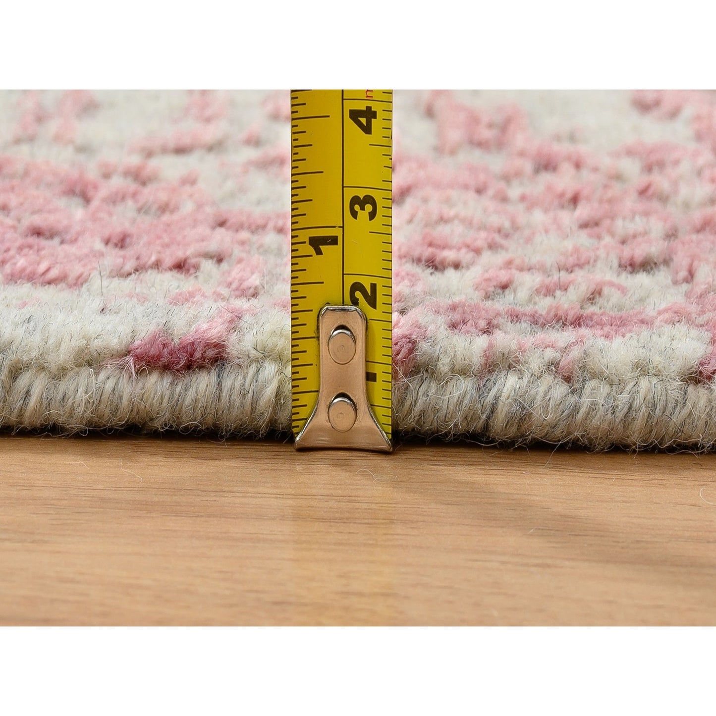 2'6"X10' Rose Pink Wool And Art Silk Jacquard Hand Loomed Runner Rug