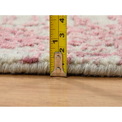 2'6"X10' Rose Pink Wool And Art Silk Jacquard Hand Loomed Runner Rug