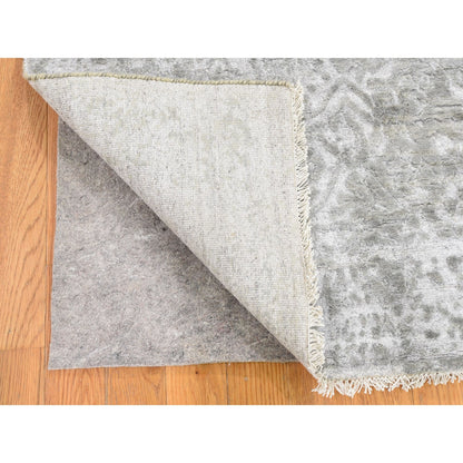 3'2"x5'1" Gray Broken Zoroastrian Design Hand Knotted Wool and Silk Rug