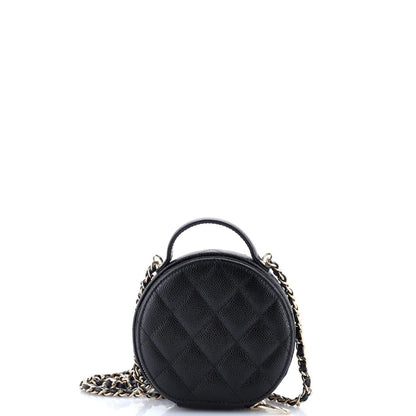 Chanel Handle With Care Round Vanity Case With Chain Quilted Caviar Small