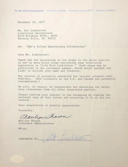 Marilyn Sharon Autographed Contract (Jsa)