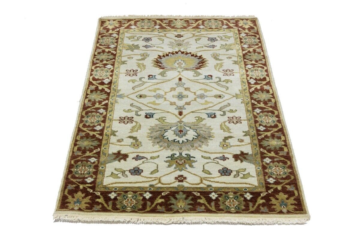 Hand-Knotted Cream Floral Design Osh Chobi Rug