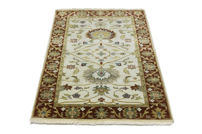 Hand-Knotted Cream Floral Design Osh Chobi Rug