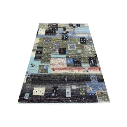 3'10"X6' Taupe Afghan Kashkuli Gabbeh Hand Knotted Hand Spun Wool Rug