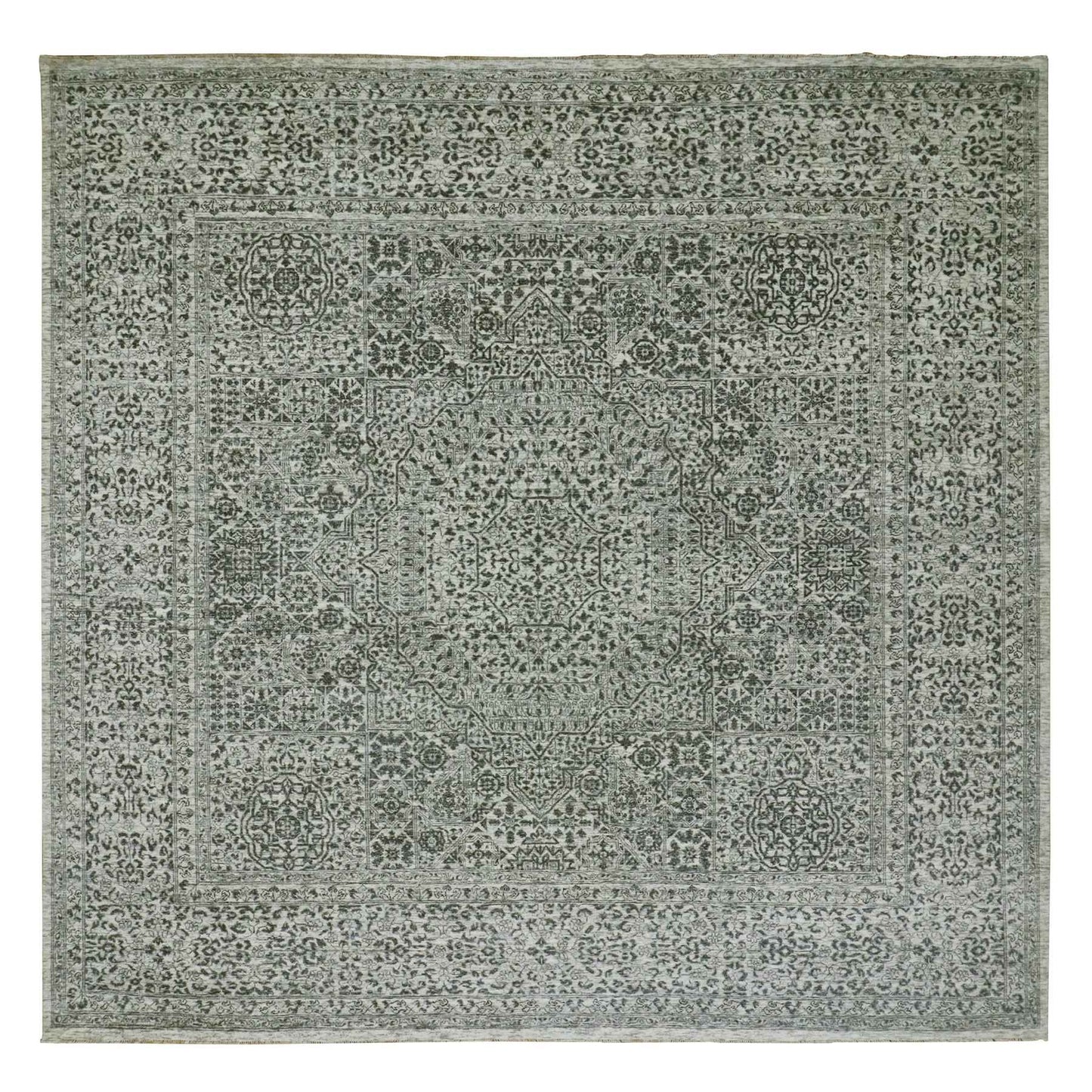 10'X10' Duck White Hand Knotted Undyed Mamluk Dynasty Wool Square Rug