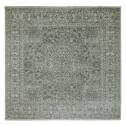 10'X10' Duck White Hand Knotted Undyed Mamluk Dynasty Wool Square Rug