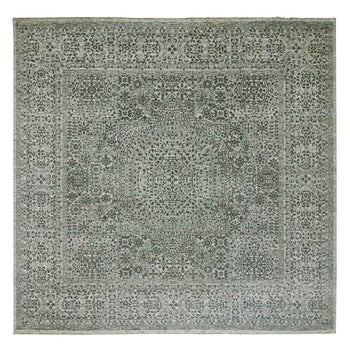 10'X10' Duck White Hand Knotted Undyed Mamluk Dynasty Wool Square Rug