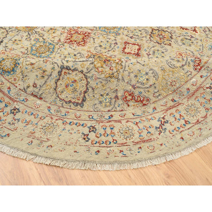 8'9"X8'9" Beige Wool And Pure Silk Hand Knotted Oriental Round Rug