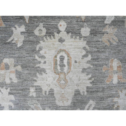 8'X9'8" Nickel Gray Afghan Angora Oushak Leaf Motif Hand Knotted Wool Rug