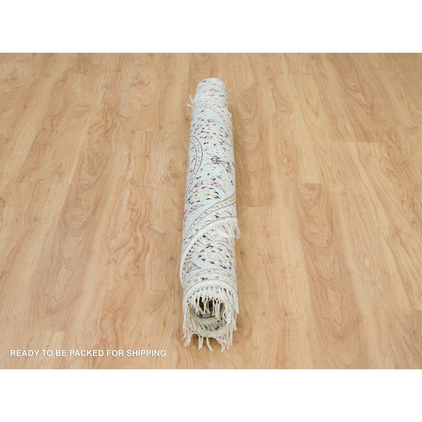 6'1"X6'1" White 100% Wool Hand Knotted Nain Design 250 Kpsi Round Rug