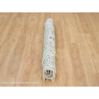 6'1"X6'1" White 100% Wool Hand Knotted Nain Design 250 Kpsi Round Rug