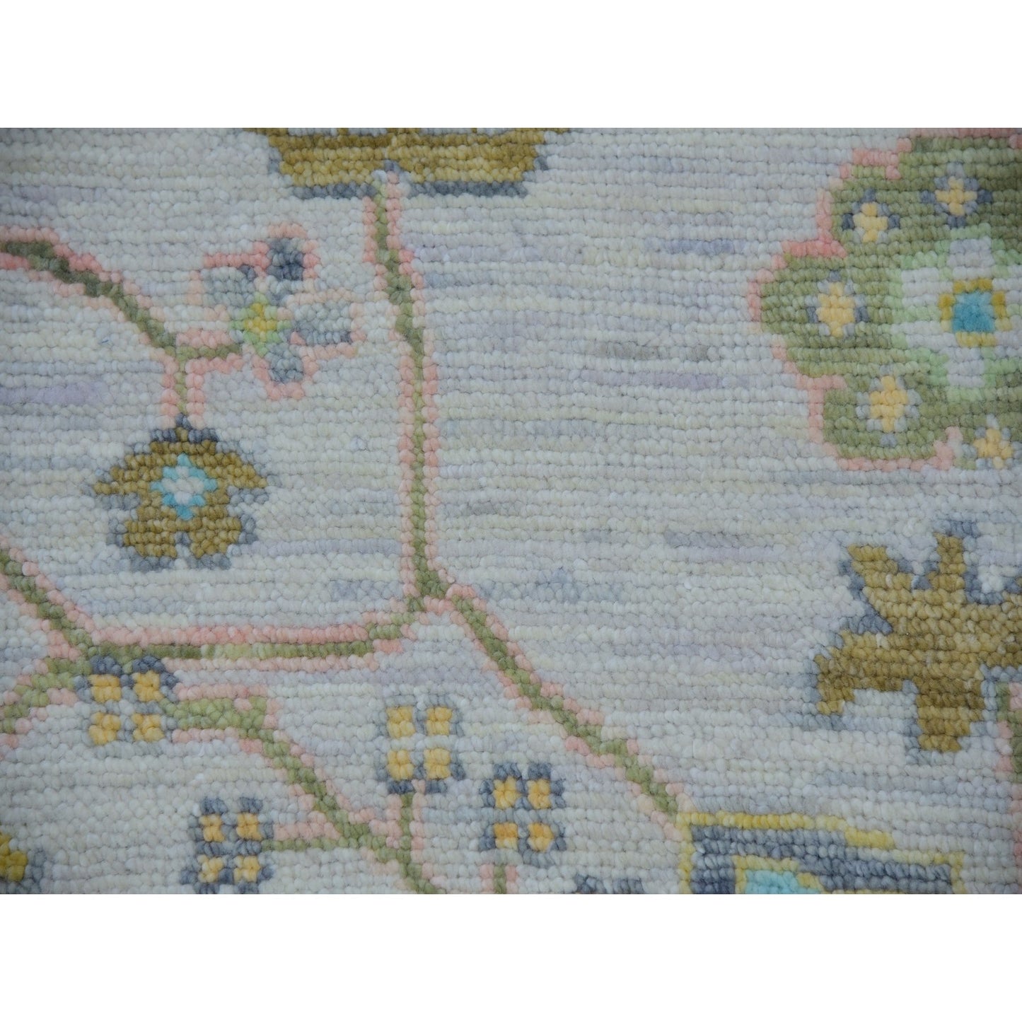 10'1"X14' Daisy Ivory Hand Knotted Oushak Weave And Design Pure Wool Rug