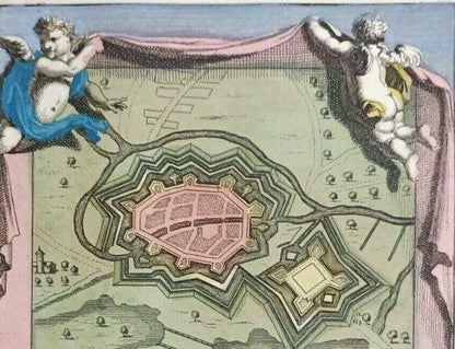 Leeuwe (Leuven) Daniel De La Feuille 1735 Hand-Colored Map Ratelband Framed Coa