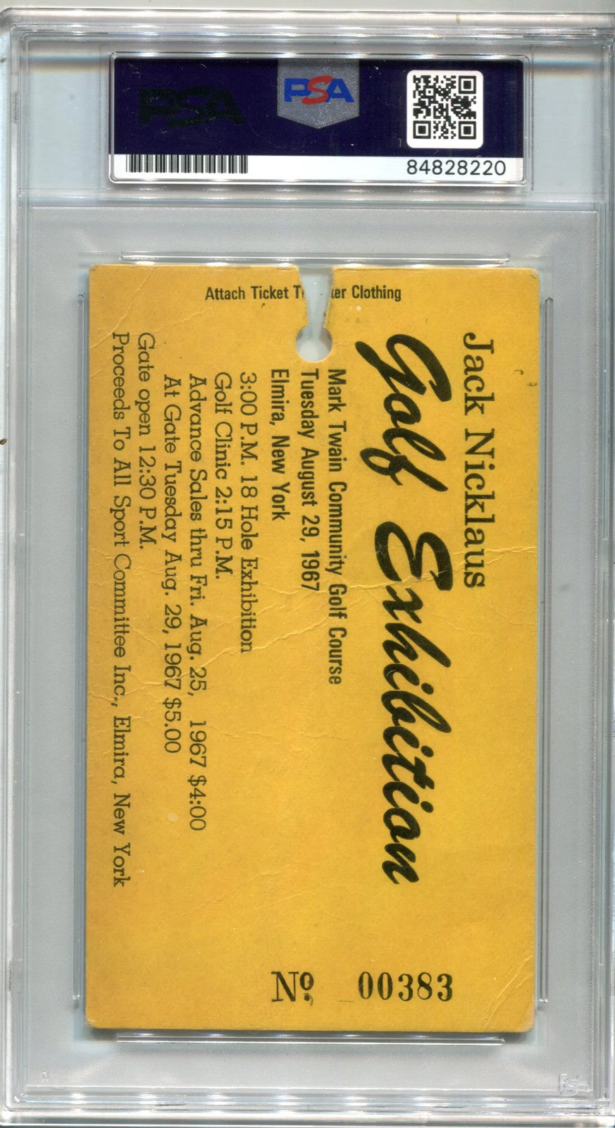 Jack Nicklaus 1967 Autographed Golf Exhibition Ticket (Psa)