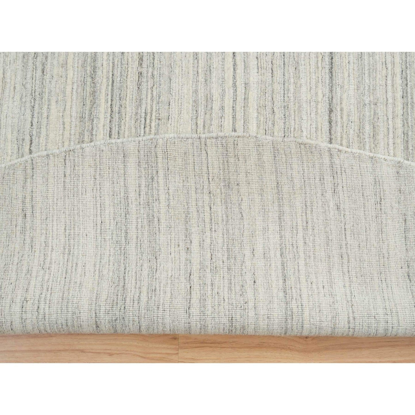 12'1"X12'1" Ivory Hand Loomed Undyed Natural Wool Modern Design Round Rug