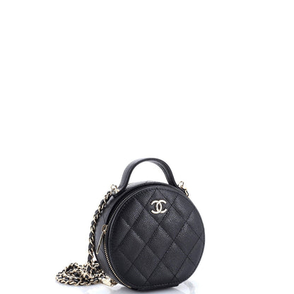 Chanel Handle With Care Round Vanity Case With Chain Quilted Caviar Small