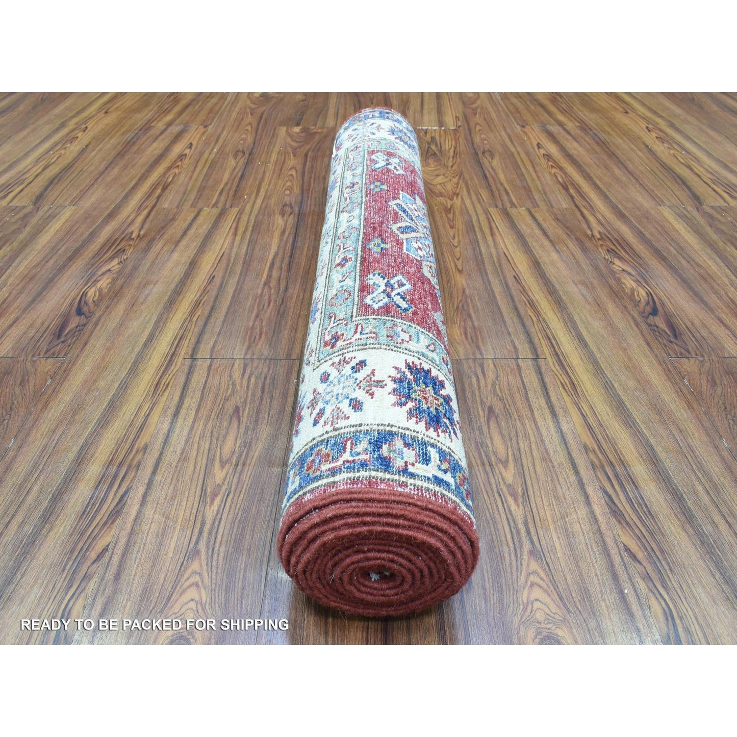3'X11' Red Hand Knotted Wool Super Kazak Geometric Medallion Runner Rug
