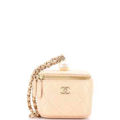 Chanel Classic Pearl Vanity Case With Chain Quilted Caviar Mini