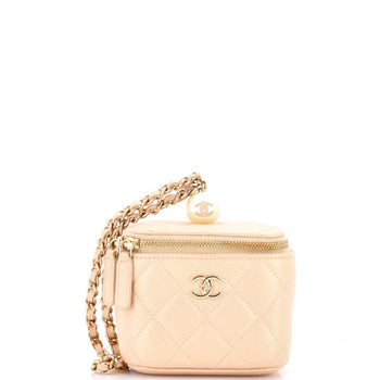 Chanel Classic Pearl Vanity Case With Chain Quilted Caviar Mini