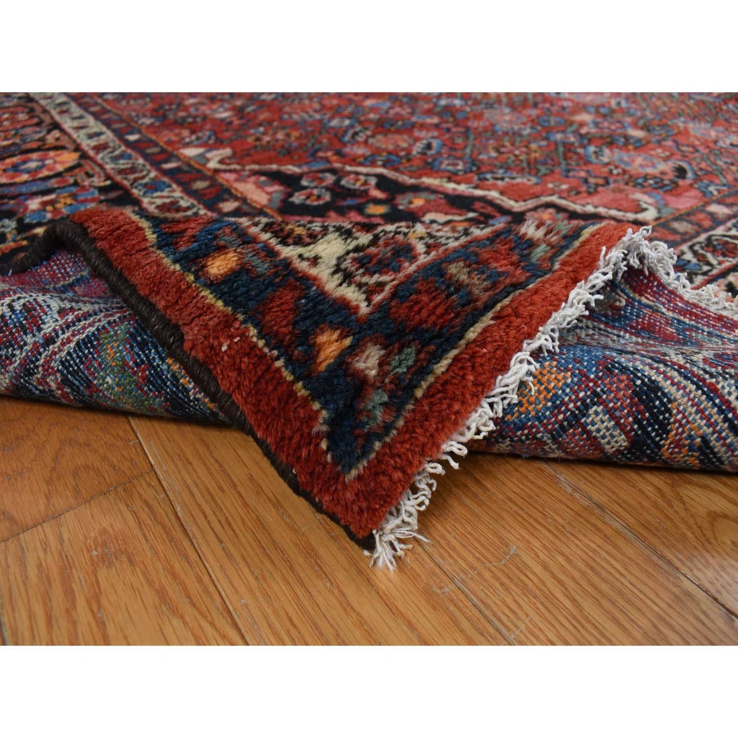 8'5"X11'3" Pompeian Red Wool Hand Knotted Antique Zoroastrian Hamadan Rug